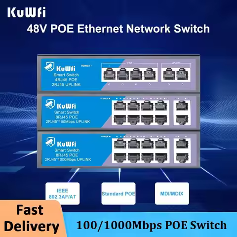 KuWFi POE Switch 4/8 Ports 100Mbps Network Ethernet Switch with Fast RJ45 POE & Uplink Port for IP c