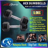 ADSports Commercial Grade 1 Unit 5KG Hexagon Dumbbell Rubber Coated With Iron Cast Dumbbell Weight Muscle Training