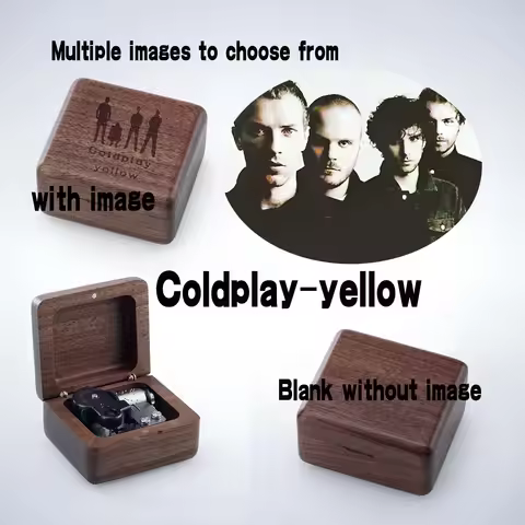 Rosiking Handmade Wooden ♫ Coldplay-yellow ♫ Music box birthday Gift For Frends Girl and Children Bi