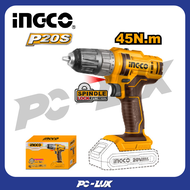 INGCO สว่านไร้สายแบตเตอรี่ 20 V ไม่รวมแบตและที่ชาร์จ CDLI200515
