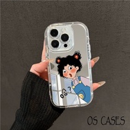 iPhone Case Glass Surface Shockproof Piston Frame Cute Cartoon Little Girl Pattern 17/17Pro/17ProMax