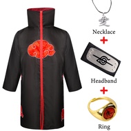 Adult Children Cosplay Costume Necklace Headband Ring Akatsuki Uchiha Cloak Robe Embroidery Clothes