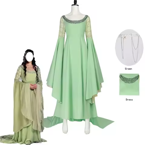 Movie Arwen Cosplay Costume Green Flare Sleeve Long Gown Halloween Masquerade Carnival Party Outfits