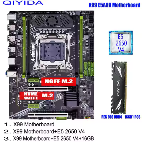 QIYIDA X99 Motherboard Set Kit Xeon LGA2011-3 E5 2650 V4 1pcs*16gb=16GB DDR4 4 channels SATA 3.0 nvm