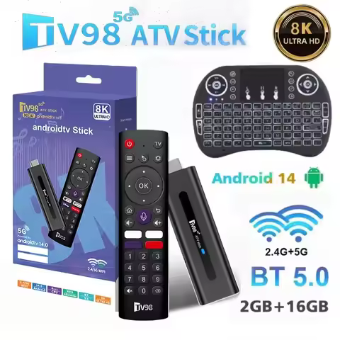 TV98 ATV Smart TV Stick 8K Android 14 2.4G 5G Wifi Support OTA Media Player TV Receiver BT5.0 2GB 16