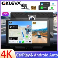 EKLEVA กล้องติดรถยนต์4K 9นิ้วพร้อม Morrir Link Carplay &amp; Android Auto Smart Player ขนาดใหญ่พร้อมการควบคุมด้วยเสียงรองรับบลูทูธ FM