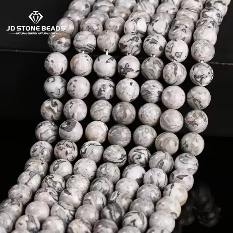Wholesale Natural Stone Gray Picasso Map Jasper Bead Round Loose Spacer 4 6 8 10MM For Jewelry Makin