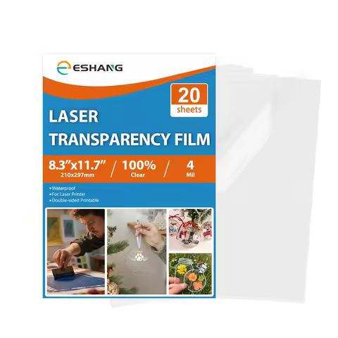 Laser Transparency Film A4 8.3x11.7 Inch, 4 Mil Clear Projector Sheets for Presentations, Crafts, 20