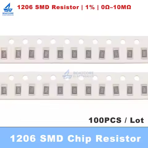 100PCS 1206 1% SMD Resistor 0R 1R 10R 100R 150R 220R 330R 470R 1K 2.2K 10K 100K 1M 0R~10M 1/4W 0 1 1