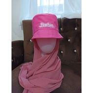 Pashmina Bucket Hat Barbie Kids/ Pashmina Combined with Cute Barbie Embroidered Hat