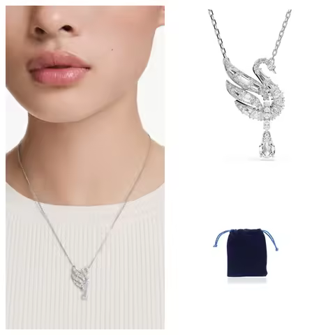 Swan Pendant Swan, White, White Gold Plated