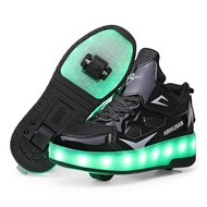 [Free Cable] Kasut Roda 4Y+ LED Double Roller USB Smart Black Rechargeable Keep-able Wheel Sport Whe