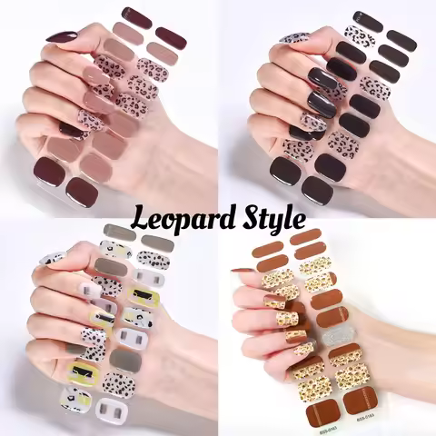 New Semi-cured Leopard print Nail Wraps Glitter Gel Lasting Eco-friendly Manicure UV Lamp Need Nail 