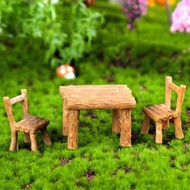 .寧公館.微景觀迷你仿真木頭桌椅方桌圓桌椅子凳子桌子樹脂園藝造景小擺件
