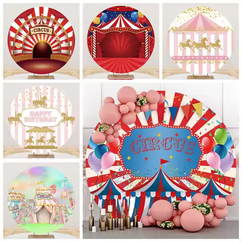 Newborn Baby Shower Circus Theme Carousel Round Photo Background Kids Birthday Decor Circle Polyeste