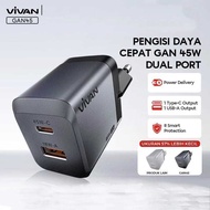 VIVAN GaN45 Usb-A+Type-C Charger Adapter GaN Fast Charging 45W