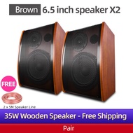 A pair 6.5 inch Passive Speaker 35W 2-Way Full-Range Full frequency DJ PA Audio Suitable Home Theater Amplifier Speaker,Living Room,Live Sound,Karaoke,Bar,Church,Wooden box