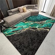 Black and Emerald Green Abstract Marble Rugs for Living Room Modern Area Rug Swirl Texture Print Hom