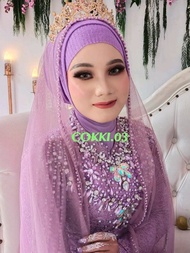 Veil Atasan pengantin Wanita payet mutiara tunangan Aksesoris Akad Murah hantaran Kerudung ibu Besan