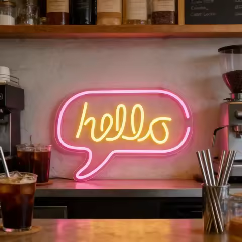 hello Neon Sign LED Chat Bubble Marquee Light USB for Cafe Coffee Shop Home Decoration Aesthetic Des