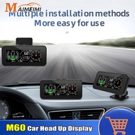 M60 Head Up Display Speed Slope Meter KMH MPH Digital GPS Inclinometer Car HUD Compass Overspeed Ala