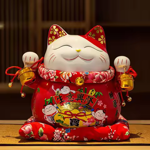 4/6 inch Ceramic Maneki Neko Piggy Bank Creative Home Decoration Porcelain Ornaments Business Gifts 
