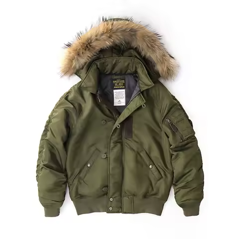 N2B Pilot Jacket Men's Winter Military Style Retro Short Thicken Fur Collar Hooded Cotton Coat