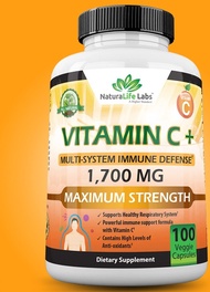 NatureLife Labs Vitamin C 1,700 MG with Vitamin D3, Zinc , 100 Veggie Capsules
