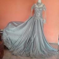 Gaun pengantin silver,,rok satin bridal tumpal