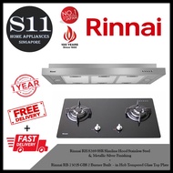 Rinnai RH-S269-SSR Slimline Hood Stainless Steel &amp; Metallic Silver Finishing + Rinnai RB-7302S-GBS 2 Burner Built-in Hob Tempered Glass Top Plate* BUNDLE DEAL - FREE DELIVERY