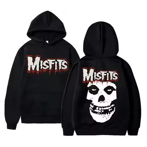 Horror Punk Misfits Skull Rock Print Hoodie Male Fleece Cotton Sweatshirt Men Women Gothic Vintage L