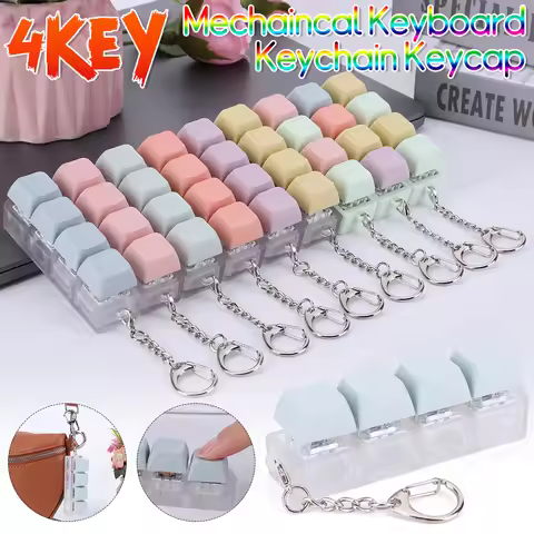 4 Keys Finger Keyboard Fidget Toys with LED Light Sensory Fidget Keyring Keycaps Fidget Keyborad But