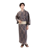 日本 和服 男 綿 浴衣 腰封 2 件 套組 L Z35-d3 yukata