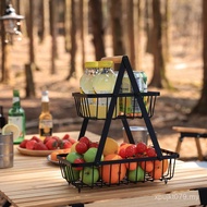 Wine Rack Iron Camping Portable Outdoor Picnic Basket Camping Storage Basket Basket Double-Layer Fru