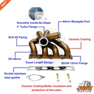 JKVK RACING Ceramic Coaitng SS304 Turbo Exhause Manifold with downpipe for Mit subi shi Evolution Ev
