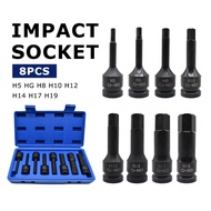 8Pcs 1/2 Inch Hex Impact Socket Set HEXAGON HEX CRMO Heavy Impact Wrench HEX Socket Set H5-H19