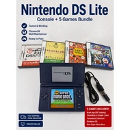 Nintendo DS Lite Blue Console Bundle 5 Games USB Charger Tested Working Japan