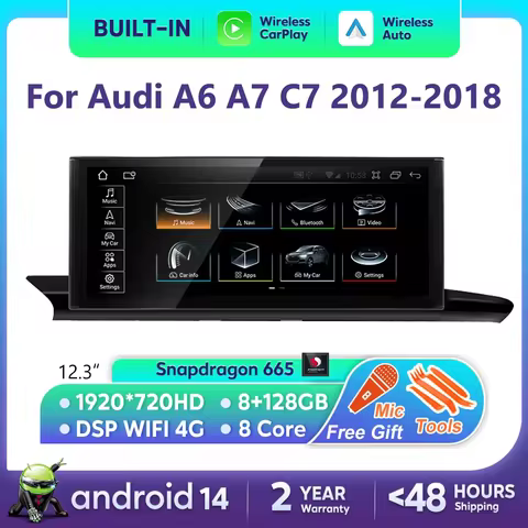 For Audi A6 A7 C7 Android 14 Car Radio Multimedia mp3 Player IPS Carplay Screen Stereo 4G GPS Naviga