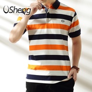 VSHENG M-6XL ขนาดบวกลายเสื้อยืดผู้ชายปกโปโลขนาดใหญ่ ท็อปส์