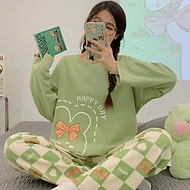 Bộ Đồ Ngủ MỚI 2021 Bộ Mặc Nhà Dài Tay Thu Đông Cho Nữ Họa Tiết Dễ Thương Chất Thun Cotton Mềm Mát
