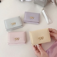 Korean Style Bow Short Wallet Women Candy Color Folding Simple Multi-card Slot Card Holder Cute Stud