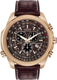 Citizen Mens Eco-Drive Weekender Brycen Chronograph Watch in Gold-tone Stainless Steel Brown Leather strap (Model: BL5403-03X)