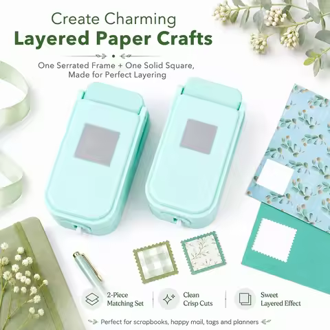 Layering Serrated-Edge Square Paper Punches Lever Action Craft Punch for Scrapbooking, Nesting Posta
