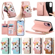 Crossbody Lanyard 3D Cute Cat Leather Case Samsung galaxy A41 A23 A27 5G A70 A24 4G A34 A23 A22 A20 