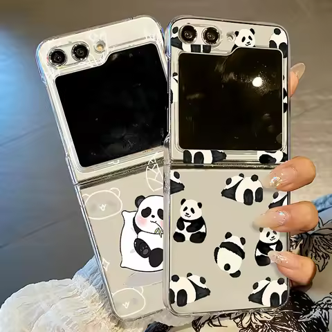 Cute Panda Pattern Case For Samsung Galaxy Z Flip7 FE Flip 7 6 5 4 3 5G Clear Hard Folding Phone Cov