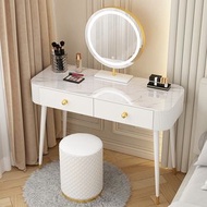 全城熱賣 - 北歐奶油風臥室岩板化妝台（新款100岩板面+圓鏡+圓凳）