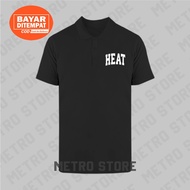 Polo Shirt Heat Logo Text Premium White Print | Polo Shirt Short Sleeve Collar Young Men Cool Latest Unisex Distro.....