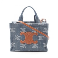 【二手】Celine CELINE托特包 SMALL CABAS Thais 199162FED 牛仔藍 皮革 Triomphe Small Cabas Thais 女士