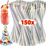 Pink White Silver Iridescent Paper Straws - Disposable Laser Style Biodegradable Eco-Friendly Straw