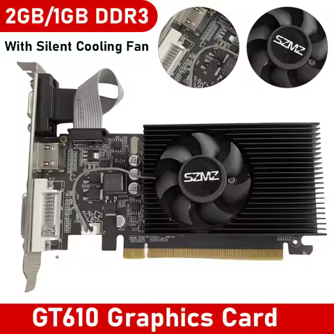 GT610 2GB/1GB DDR3 Video Card GT 610 Graphics Card HD VGA DVI Port PCI-E2.0 X16 Graphics Cards With 